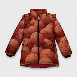 Куртка зимняя для девочки Узор с баскетбольными мячами, цвет: 3D-красный