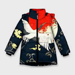 Куртка зимняя для девочки Кимоно с японскими журавлями, цвет: 3D-черный