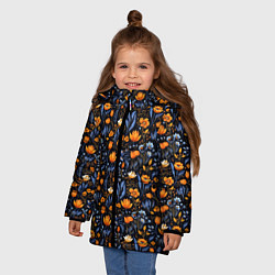 Куртка зимняя для девочки Цветы на темном фоне узор, цвет: 3D-черный — фото 2