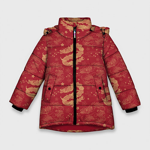 Зимняя куртка для девочки The chinese dragon pattern / 3D-Красный – фото 1