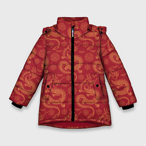 Зимняя куртка для девочки Dragon red pattern / 3D-Красный – фото 1
