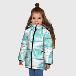 Куртка зимняя для девочки Акварельные голубые био формы, цвет: 3D-светло-серый — фото 2
