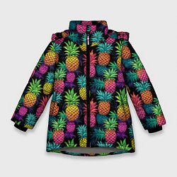 Куртка зимняя для девочки Разноцветные ананасы паттерн, цвет: 3D-светло-серый