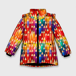Куртка зимняя для девочки Цветные карандаши, цвет: 3D-черный