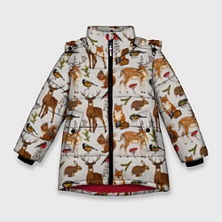 Куртка зимняя для девочки Лесные животные, цвет: 3D-красный