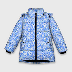 Куртка зимняя для девочки Цветочный паттерн голубой, цвет: 3D-черный