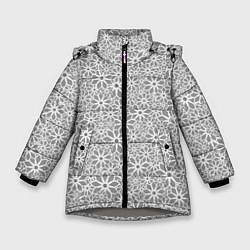 Зимняя куртка для девочки Цветочный паттерн светло-серый
