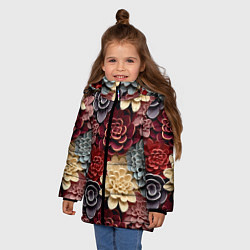 Куртка зимняя для девочки Объёмные цветы суккулента, цвет: 3D-красный — фото 2
