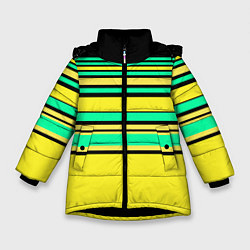 Зимняя куртка для девочки Разноцветный черно желтый с зеленым полосатый узор