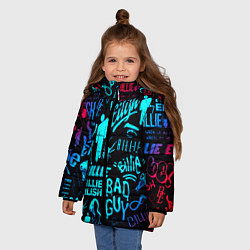 Куртка зимняя для девочки Billie Eilish neon pattern, цвет: 3D-черный — фото 2