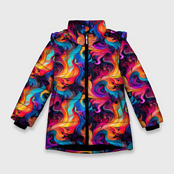 Куртка зимняя для девочки Разноцветные разные волны разводы, цвет: 3D-черный