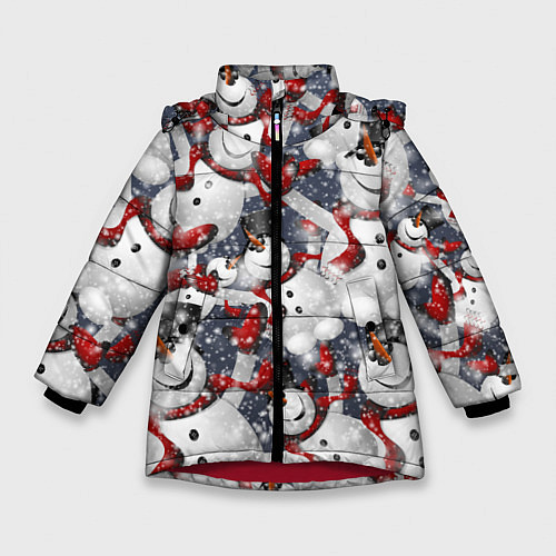 Зимняя куртка для девочки Зимний паттерн со снеговиками / 3D-Красный – фото 1
