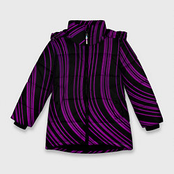 Куртка зимняя для девочки Абстракция фиолетовые линии, цвет: 3D-черный