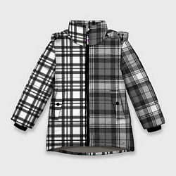 Куртка зимняя для девочки Черно-белый паттерн клетка, цвет: 3D-светло-серый