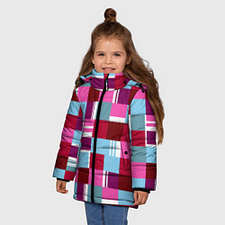 Куртка зимняя для девочки Ретро квадраты вишнёвые, цвет: 3D-светло-серый — фото 2