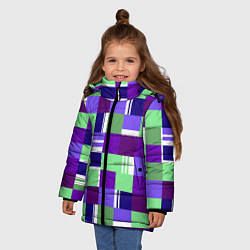 Куртка зимняя для девочки Ретро квадраты баклажановые, цвет: 3D-светло-серый — фото 2