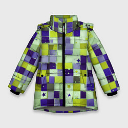 Куртка зимняя для девочки Ретро квадраты болотные, цвет: 3D-светло-серый