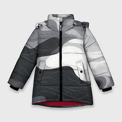 Куртка зимняя для девочки Волны монохрома, цвет: 3D-красный