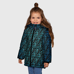Куртка зимняя для девочки Голубые ромбы на чёрном фоне, цвет: 3D-светло-серый — фото 2