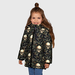 Куртка зимняя для девочки Череп, шишки и хвойные ветки, цвет: 3D-светло-серый — фото 2