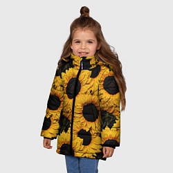 Куртка зимняя для девочки Подсолнухи объемными мазками от нейросети, цвет: 3D-светло-серый — фото 2
