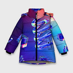 Куртка зимняя для девочки Фигуры на градиенте, цвет: 3D-светло-серый