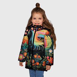 Куртка зимняя для девочки Лошадка с радужной гривой в стиле фолк-арт, цвет: 3D-светло-серый — фото 2