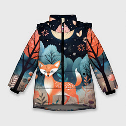 Куртка зимняя для девочки Лисичка в осеннем лесу фолк-арт, цвет: 3D-светло-серый