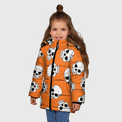 Куртка зимняя для девочки Черепки для хэллоуина, цвет: 3D-черный — фото 2
