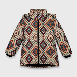 Куртка зимняя для девочки Ковёр этнические узоры, цвет: 3D-черный