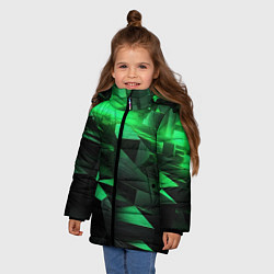 Куртка зимняя для девочки Зеленые квадратные плиты, цвет: 3D-красный — фото 2