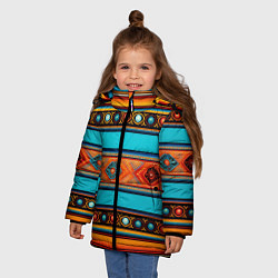 Куртка зимняя для девочки Этнический принт в горизонтальную полоску, цвет: 3D-светло-серый — фото 2