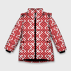 Куртка зимняя для девочки Макошь - славянские обережные узоры, цвет: 3D-черный