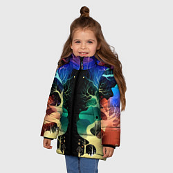 Куртка зимняя для девочки Звёздная ночь в сказочном лесу, цвет: 3D-красный — фото 2