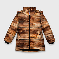 Куртка зимняя для девочки Старая деревянная обшивка, цвет: 3D-черный