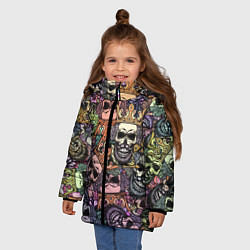 Куртка зимняя для девочки Бородатый череп с короной паттерн, цвет: 3D-светло-серый — фото 2