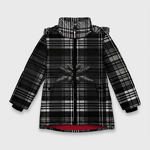Зимняя куртка для девочки Черно-белая шотландская клетка / 3D-Красный – фото 1