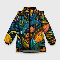 Куртка зимняя для девочки Растительный узор в бразильском стиле, цвет: 3D-светло-серый