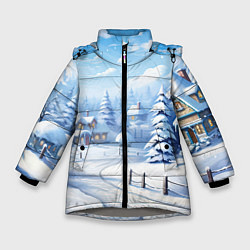 Куртка зимняя для девочки Снежный зимний фон, цвет: 3D-светло-серый