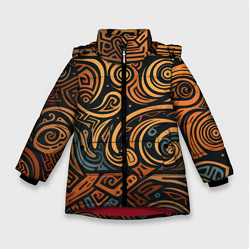 Зимняя куртка для девочки Узор в викингском стиле / 3D-Красный – фото 1