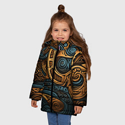 Куртка зимняя для девочки Паттерн в викингском стиле, цвет: 3D-черный — фото 2