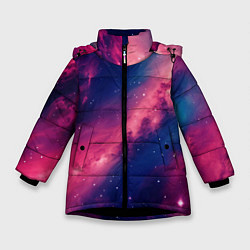 Куртка зимняя для девочки Галактика в розовом цвете, цвет: 3D-черный