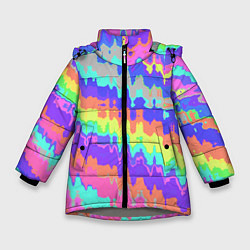 Куртка зимняя для девочки Искаженные разноцветные полосы, цвет: 3D-светло-серый