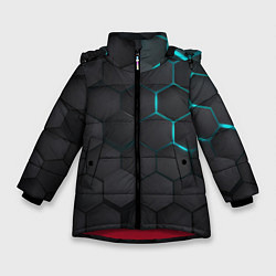 Куртка зимняя для девочки Чёрный фон соты, цвет: 3D-красный