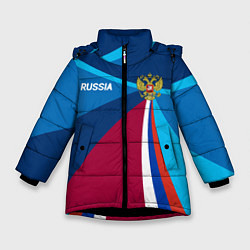 Зимняя куртка для девочки Герб и триколор России с геометрией