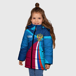 Куртка зимняя для девочки Герб и триколор России с геометрией, цвет: 3D-черный — фото 2