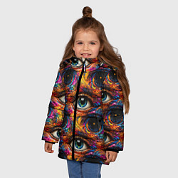 Куртка зимняя для девочки Глаза рисунок паттерн, цвет: 3D-черный — фото 2
