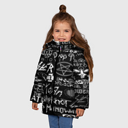 Куртка зимняя для девочки Логотипы рок групп металические, цвет: 3D-светло-серый — фото 2