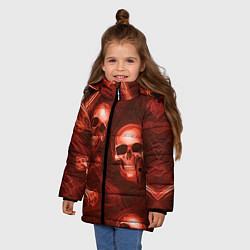 Куртка зимняя для девочки Красные черепа и кости, цвет: 3D-светло-серый — фото 2