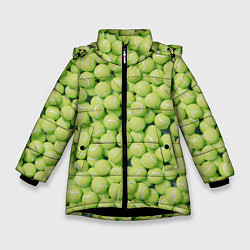Куртка зимняя для девочки Много теннисных мячей, цвет: 3D-черный
